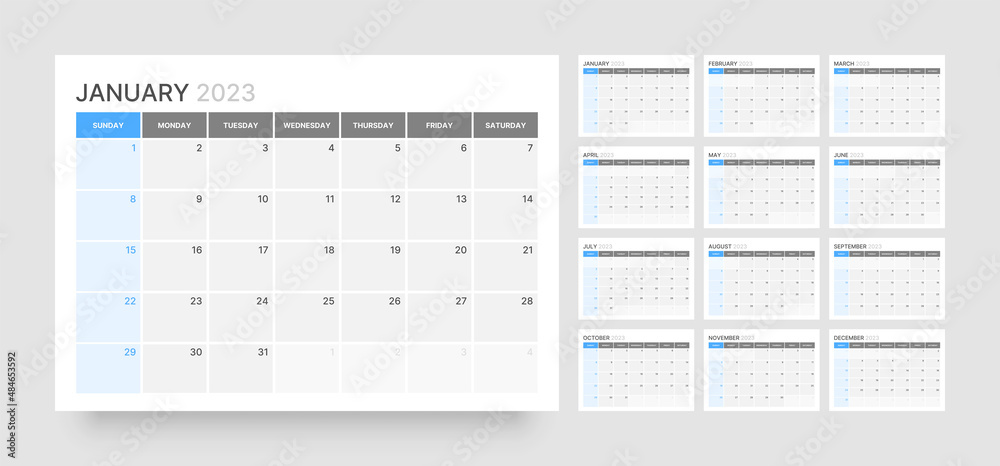 Monthly calendar for 2023 year. Starts on Sunday. Monthly calendar for 2023 year. Starts on Sunday.