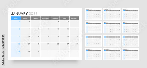 Monthly calendar for 2023 year. Starts on Sunday.