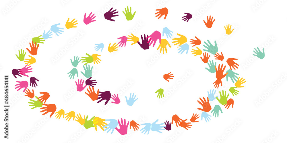 Fototapeta premium Creative kids handprints nursery games concept vector illustration.