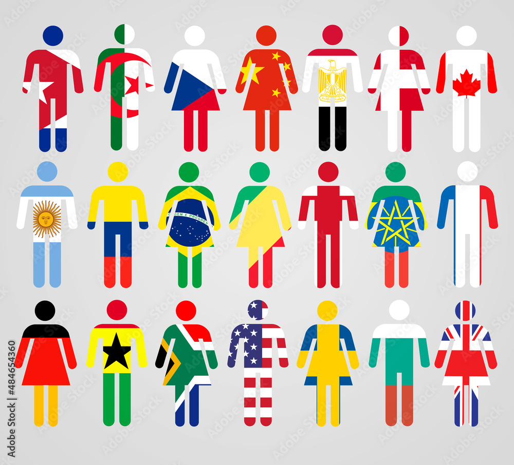 So different, yet all the same. Representations of people with different nationalities.