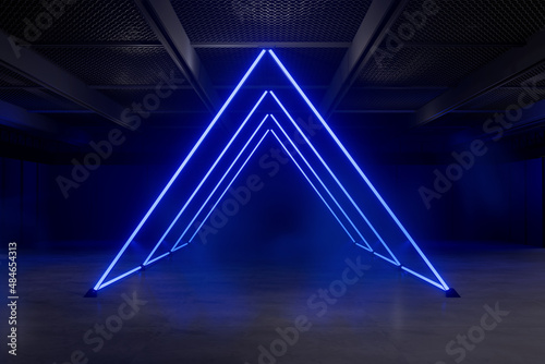 Exhibition stand for mockup and Corporate identity,Display design. Empty booth Design.Neon light in Exhibition hall. booth Design trade show.3D Background for online Event,conference,live.3d render.