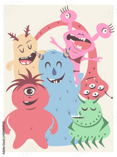 Wallpaper Mural Poster with cute cartoon monsters. Set with funny monsters. vector illustration for kids, room interior decor, fabric print, wall design. Torontodigital.ca