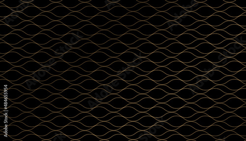 Luxury dark and gold background combine with wave line pattern element. Vector abstract luxury for poster, flyer, digital board. Golden mesh concept.