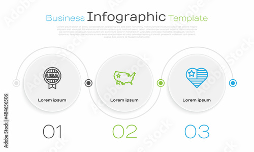 Set line Medal with star, USA map and Independence day. Business infographic template. Vector