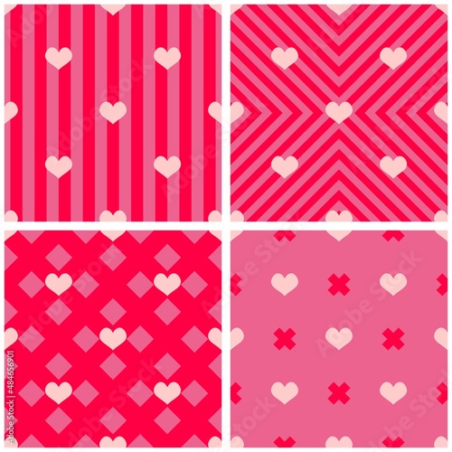 фотографія Tile vector pattern with hearts on pink and red background