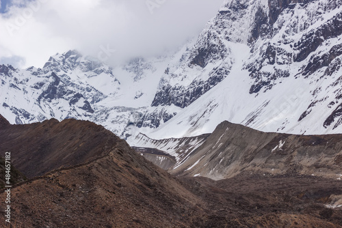 View of the valley and mountain peaks in the Manaslu region in the Himalayas © lindely