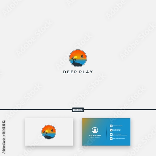 beach and yacht view ocean logo sunrise