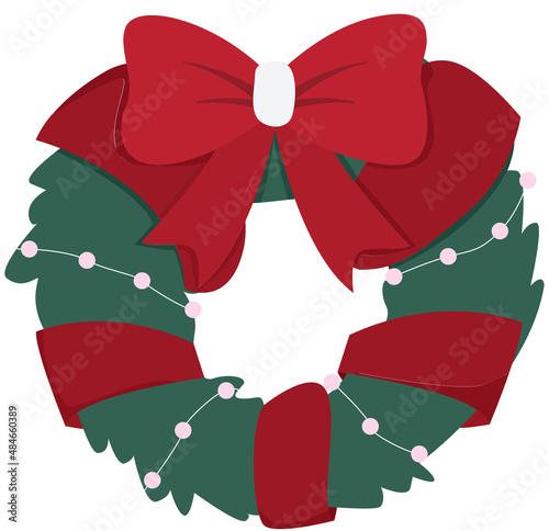 isolated christmas wreath with ribbon