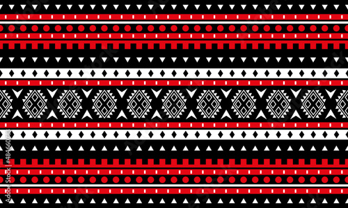 abstract geometric Ethnic Pattern fabric red white black for background or wallpaper.