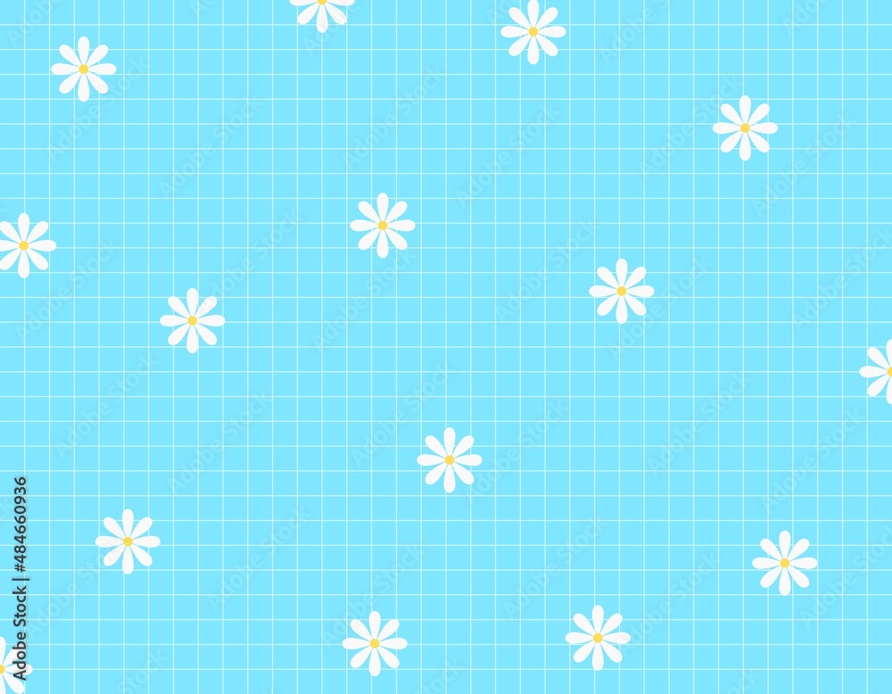 白い花と方眼の背景イラスト素材 Stock Illustration Adobe Stock