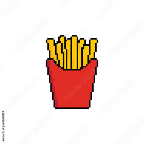pixel French fries icon vector  fast food art element for 8 bit game