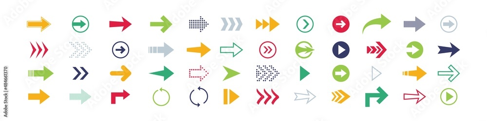 Arrows big color set icons. Arrow icon collection. Cursor simple vector illustration flat Arrows big color set icons. Arrow icon collection. Cursor simple vector illustration flat