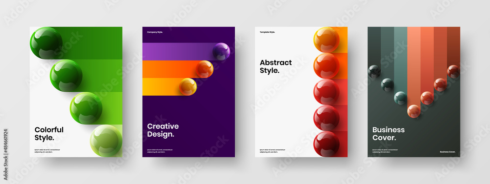 Modern 3D spheres presentation layout bundle. Isolated postcard A4 vector design template set.
