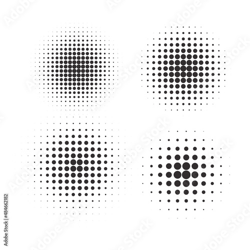 Halftone circles, halftone dot pattern texture set on white background