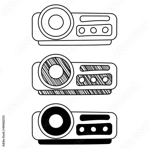 Set of hand drawn vector Projector in doodle cartoon style