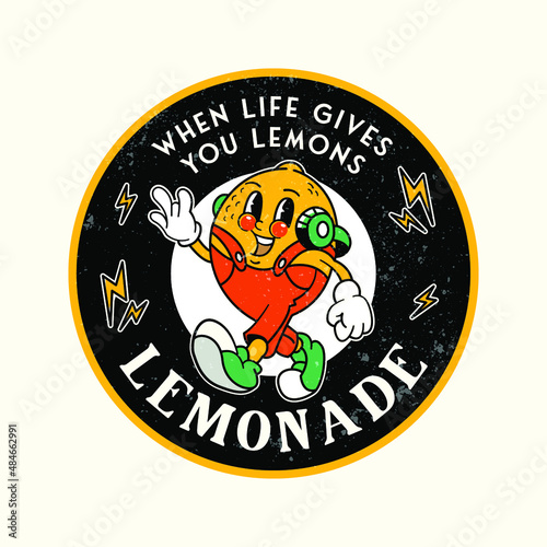 Lemonade logo emblem with mascot. Vintage lemon or lime logo