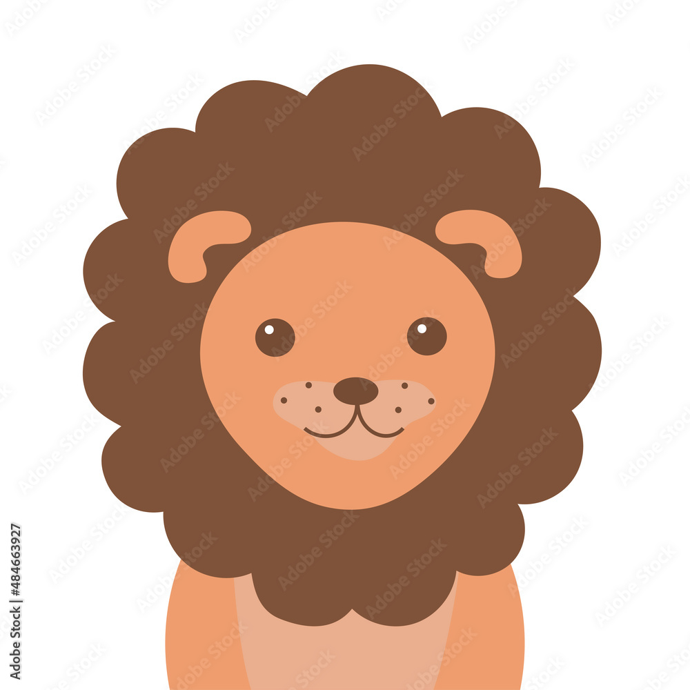 Cartoon portrait of a lion head with a mane. Animal of Africa. Vector  isolated baby illustration Stock Vector | Adobe Stock