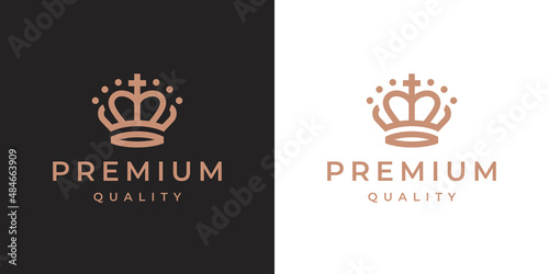 Premium quality vintage crown logo. Royal gold brand line icon. Luxury jewelry symbol. King royalty emblem. Vector illustration.