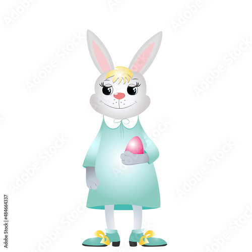 Happy Easter bunnies smiles happily. Vector illustration for easter cards, pictures and design. Isolated on white background.