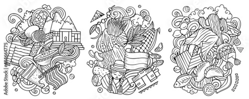 Bolivia cartoon vector doodle designs set.
