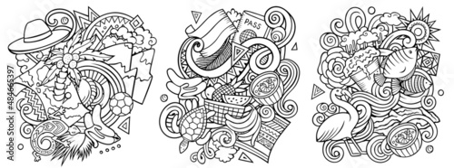 Ecuador cartoon vector doodle designs set.