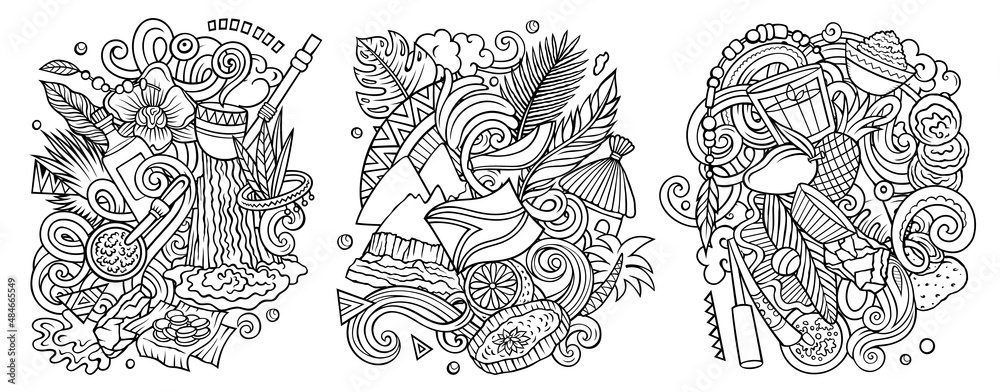 Guyana cartoon vector doodle designs set. Guyana cartoon vector doodle designs set.