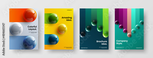 Multicolored realistic balls catalog cover illustration bundle. Vivid leaflet A4 vector design concept composition. © kitka
