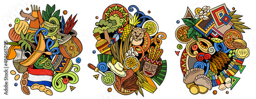 Paraguay cartoon vector doodle designs set.