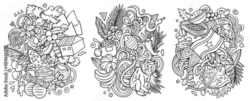 Suriname cartoon vector doodle designs set.