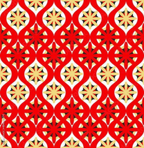 Abstract Retro Moroccan Damask Style Floral Motif Vertical Waves Florals Seamless Pattern Trendy Fashion Colors Chic Vector Design Perfect for Allover Print Interior or Fabric