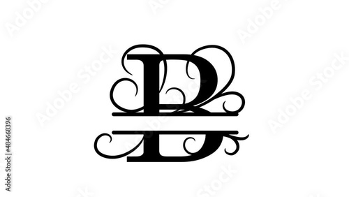 Split letter B. Monogram B. Personalized logo template for screensavers, decorating your video. Symbol, icon B.  Alpha channel, transparent layer. Capital letter B with flowers. Add your name to logo