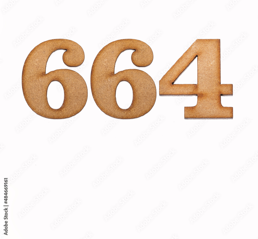 Number 664 in wood, isolated on white background Number 664 in wood, isolated on white background