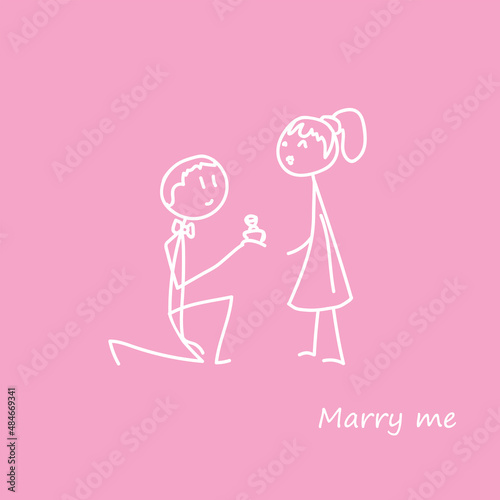greeting card cute linear drawing illustration marry me  love