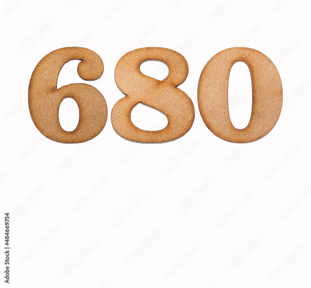 Number 680 in wood, isolated on white background Number 680 in wood, isolated on white background