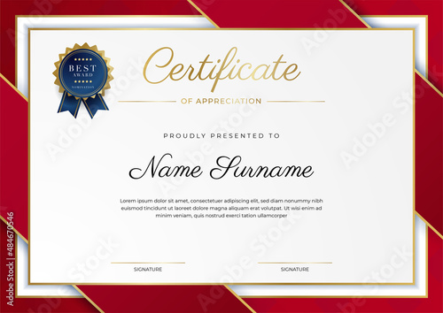 Modern elegant red and gold diploma certificate template design