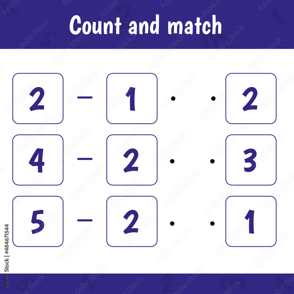 Educational worksheet for preschool kids. Count and match. Math game ...