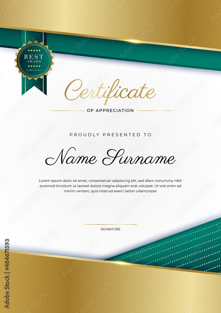 Modern dark green and gold business certificate design template in ...