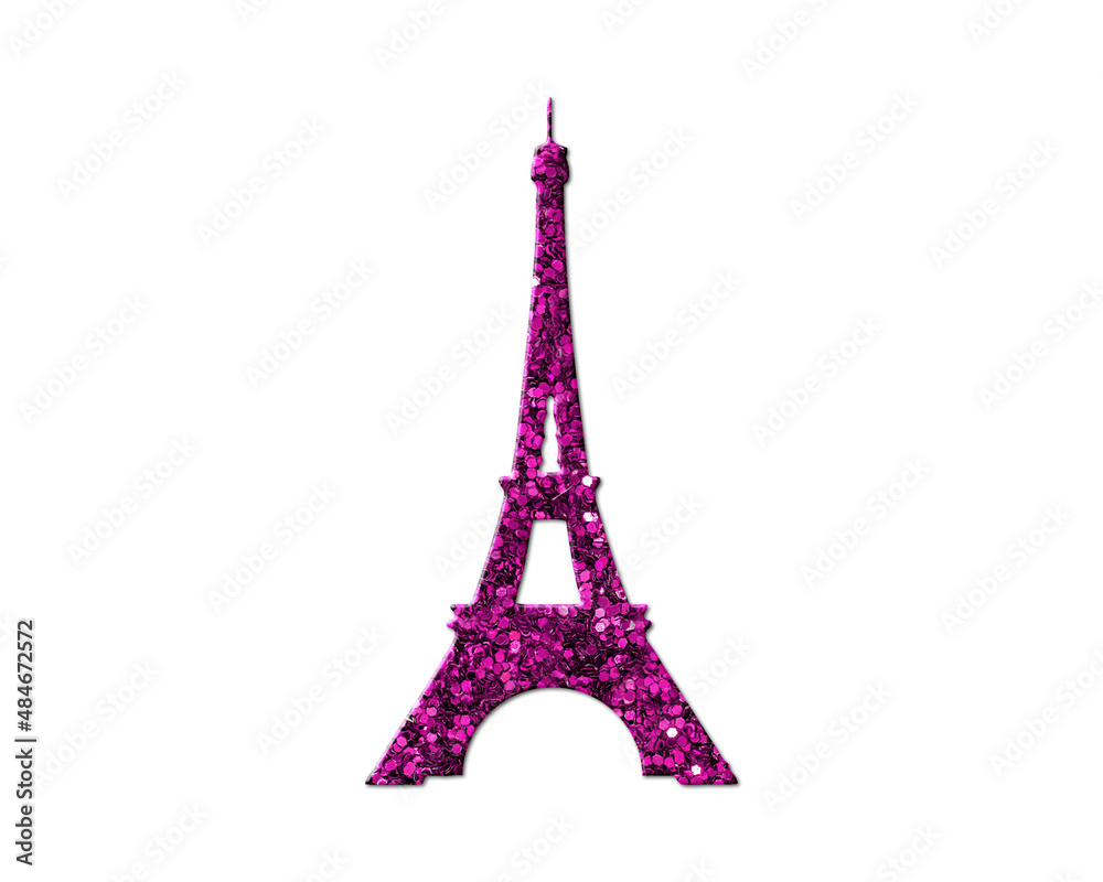 Eiffel Tower Paris, France Purple Glitter Icon Logo Symbol illustration
