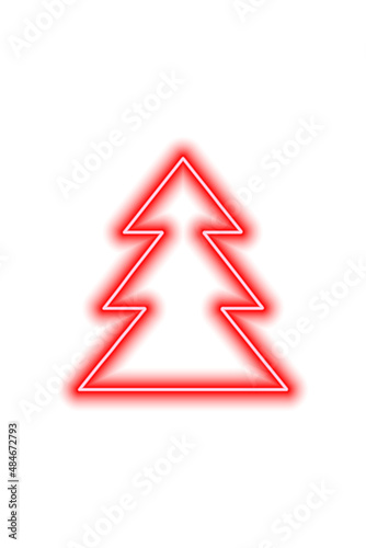 Simple red neon shape of a Christmas tree isolated on white