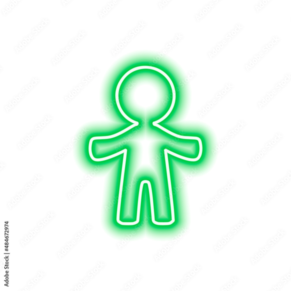 A simple neon green human contour isolated on white A simple neon green human contour isolated on white