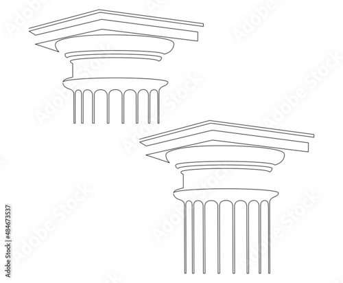 Doric capital, classical Greek architectural order. Continuous line drawing vector illustration