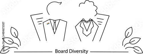 Board Diversity consept - female and minority diverse directors requirments. ESG concept of environmental, social and governance; sustainable development. Vector line art illustration 10 EPS