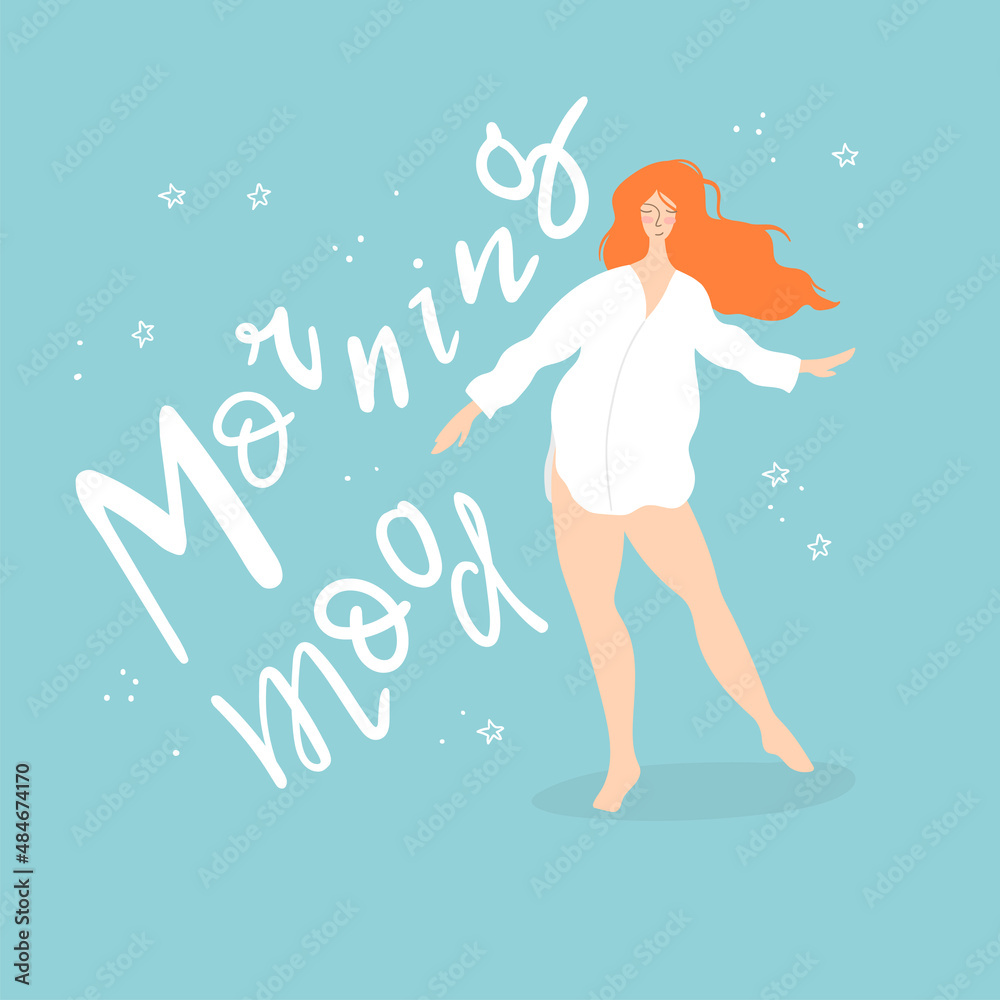 Morning mood. Beautiful woman in the white shirt is happy today. Concept illustration. Morning mood. Beautiful woman in the white shirt is happy today. Concept illustration.