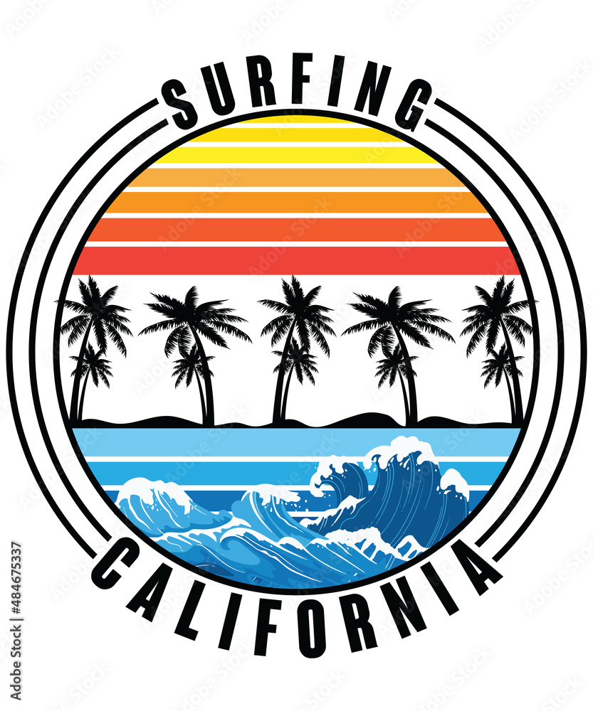 Califórnia surfar sem fim verão los angeles camiseta Projeto vetor  ilustração 23448605 Vetor no Vecteezy
