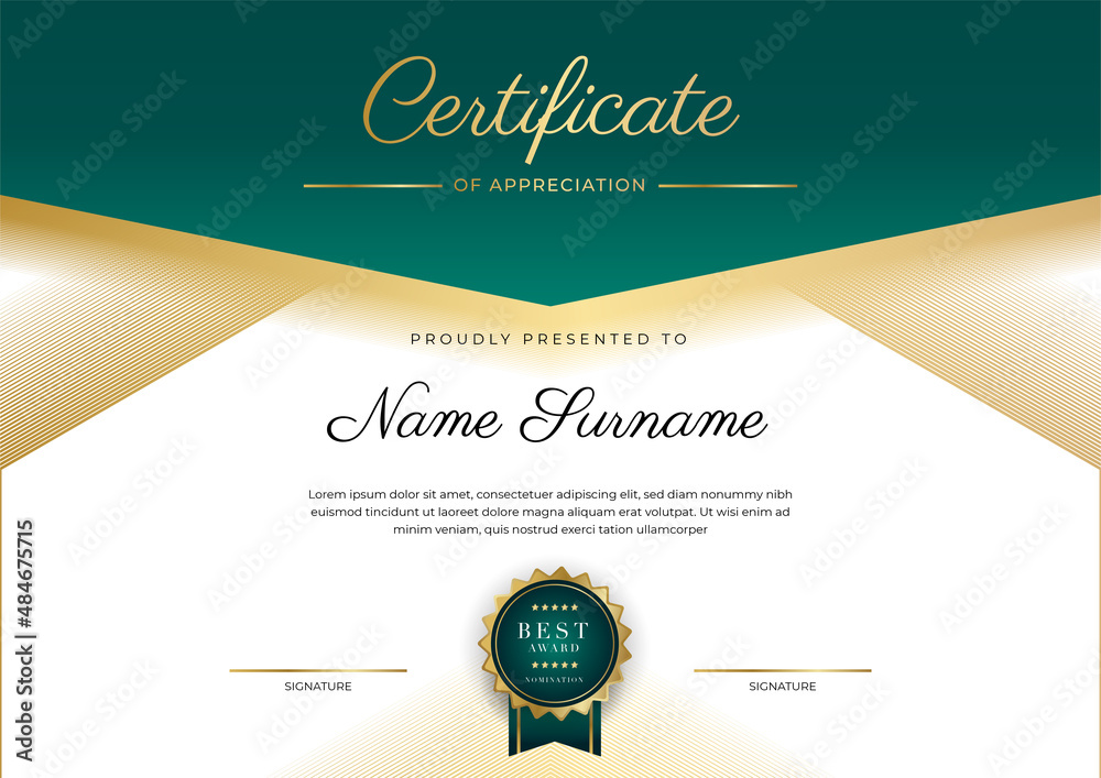 Modern dark green and gold business certificate design template in ...