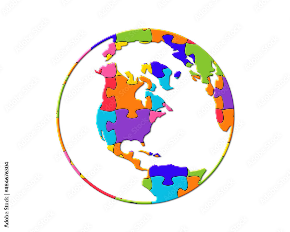 World Map Globe Jigsaw Autism Puzzle Icon Logo illustration