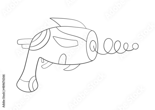 Blaster line icon. Laser blaster gun icon on white background. Futuristic space weapon. Cosmic army raygun equipment. Virtual reality shooting device vector illustration