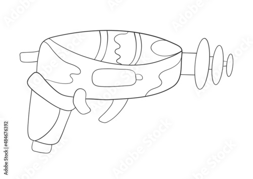 Blaster line icon. Laser blaster gun icon on white background. Futuristic space weapon. Cosmic army raygun equipment. Virtual reality shooting device vector illustration