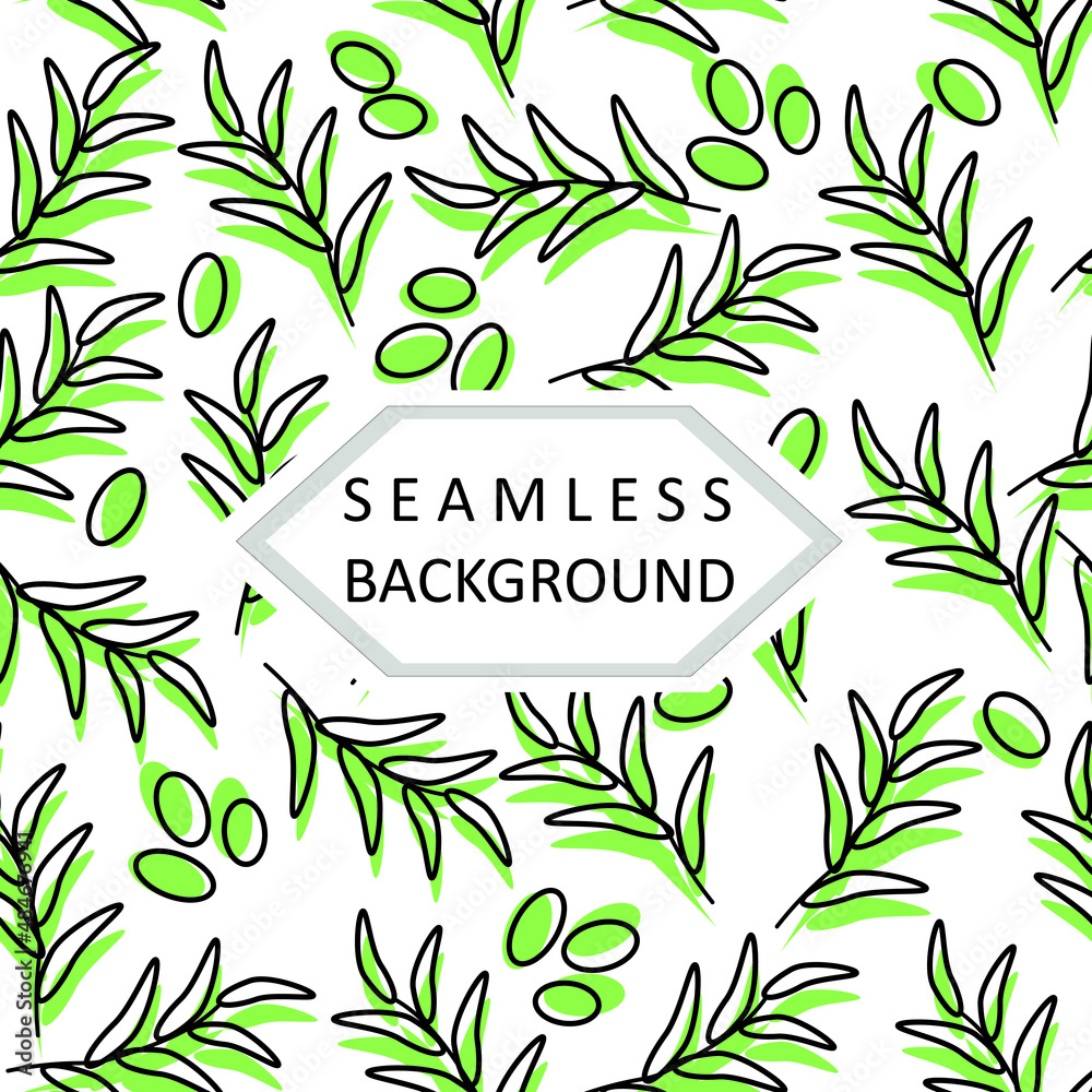Olive branch seamless background. Wallpapers, invitations, postcards, banners, scrapbooking, posters, web graphics, blogs, decorations, advertising, paper, fabric, packaging. EPS10.