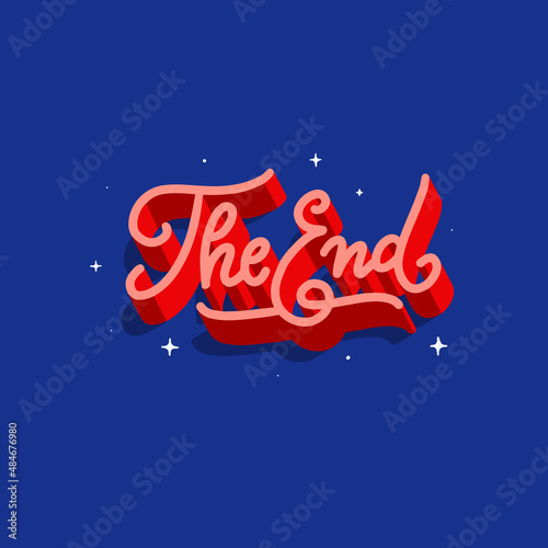 the end.lettering phrase for greeting card vector image.decorative handwritten font on a blue background.modern typpography design.